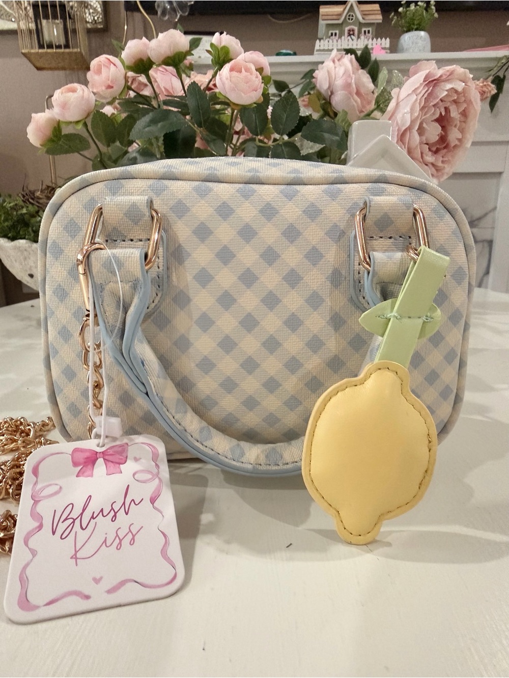 Pastel Blue Gingham Crossbody Bag